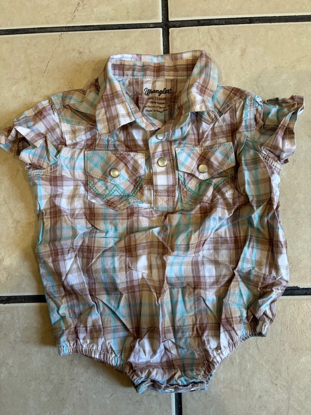 Wrangler Plaid Button-Front Shirt in Brown & Teal